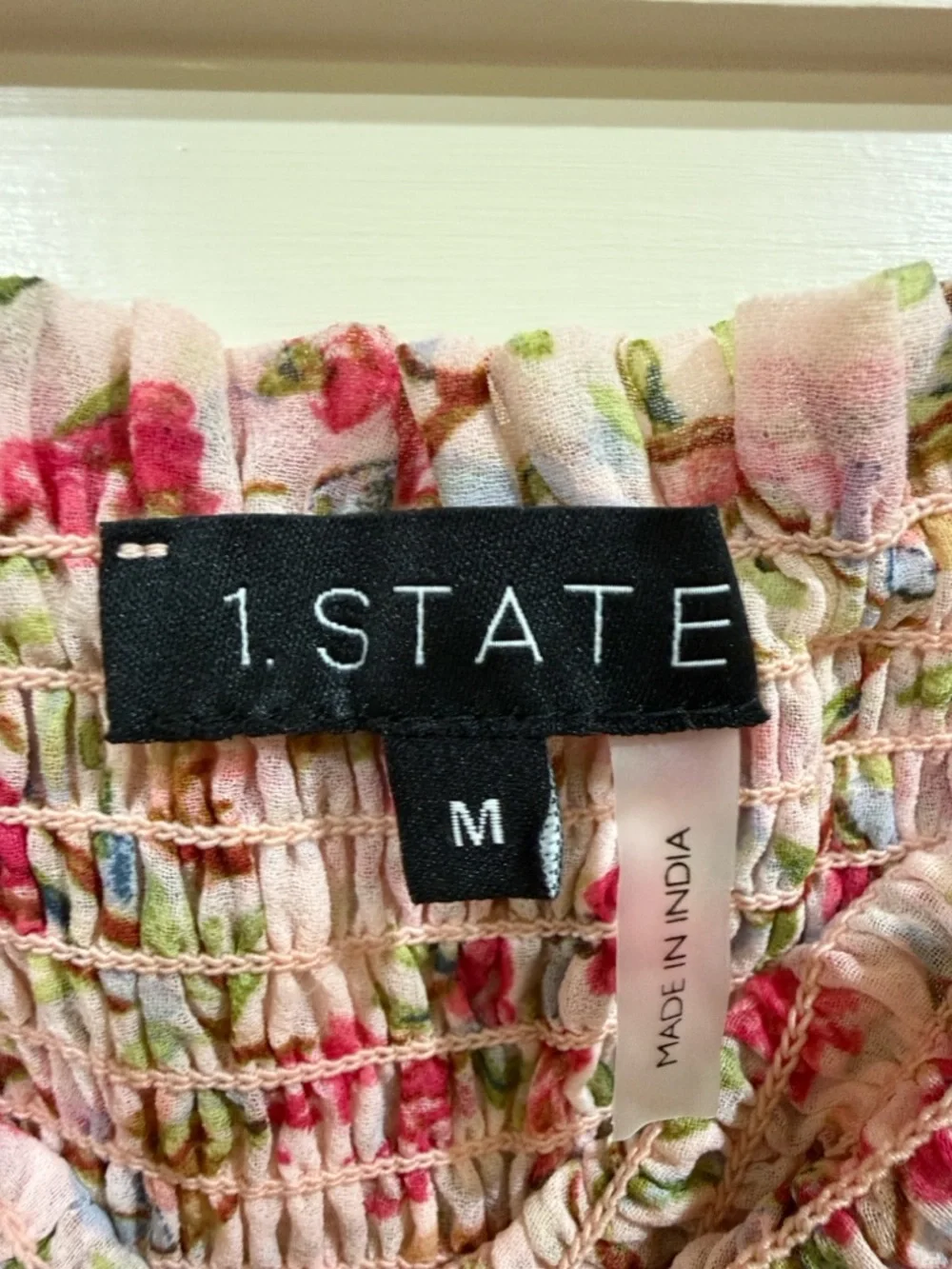 1.STATE Floral Smocked Top in Pink, Green, Blue - Picture 2 of 3
